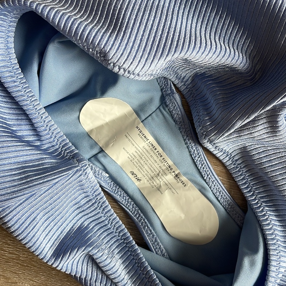 Aerie NWT Shine Rib High Waisted Cheeky Bikini Bottom In Light Blue; Size XS - Picture 7 of 7